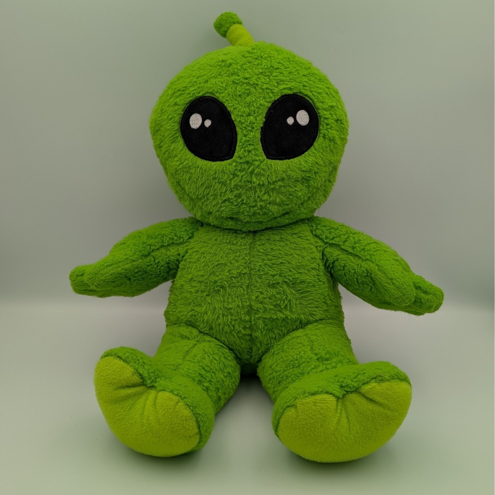 Teddy Mountain Green Alien Plush Stuffed Animal Toy with Back Storage Pouch 16"